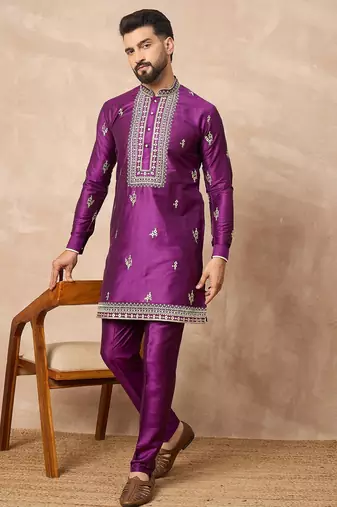 Purple embroidered kurta pant set – designer indian outfit for weddings