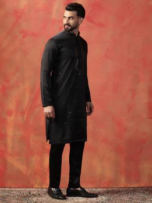 Black embroidered kurta pant set     formal indian outfit for weddings 3