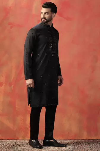 Black embroidered kurta pant set     formal indian outfit for weddings
