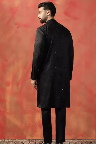 Black embroidered kurta pant set     formal indian outfit for weddings