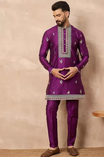 Purple embroidered kurta pant set     designer indian outfit for weddings
