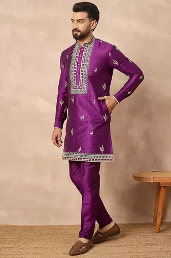 Purple embroidered kurta pant set     designer indian outfit for weddings