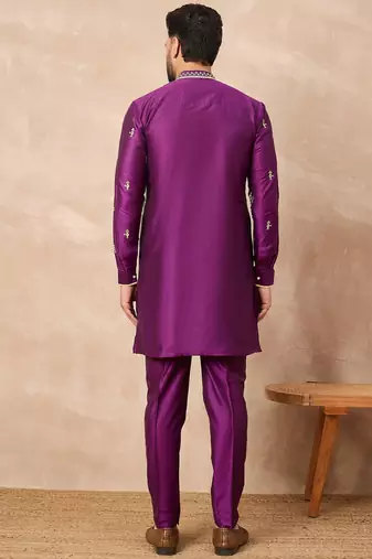 Purple embroidered kurta pant set     designer indian outfit for weddings