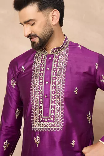 Purple embroidered kurta pant set     designer indian outfit for weddings