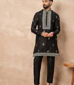 Black embroidered kurta pant set     indian festive wear with elegant detailing