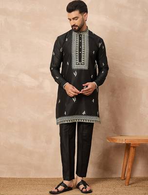 Black embroidered kurta pant set     indian festive wear with elegant detailing 3