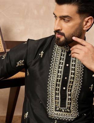 Black embroidered kurta pant set     indian festive wear with elegant detailing 5