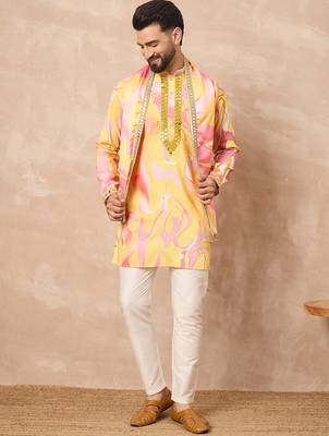 Yellow embroidered kurta pant set     bright indian traditional wear for festivals 1