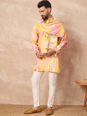 Yellow embroidered kurta pant set     bright indian traditional wear for festivals 2