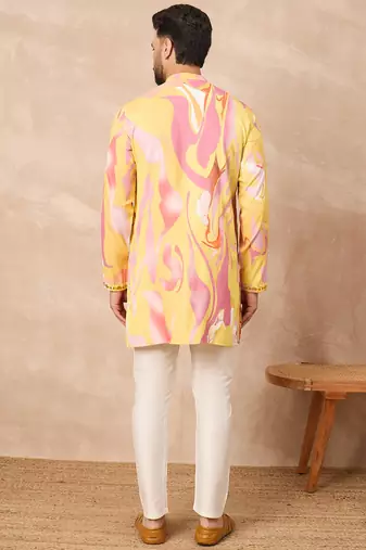 Yellow embroidered kurta pant set     bright indian traditional wear for festivals