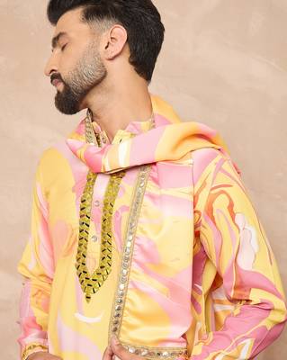 Yellow embroidered kurta pant set     bright indian traditional wear for festivals 4