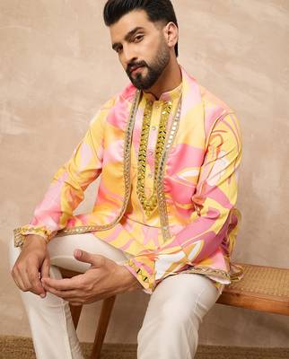 Yellow embroidered kurta pant set     bright indian traditional wear for festivals 5
