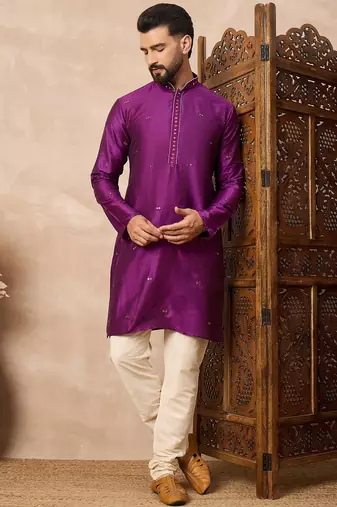 Purple embroidered kurta pant set – premium indian traditional outfit