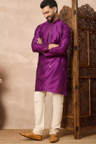 Purple embroidered kurta pant set     premium indian traditional outfit