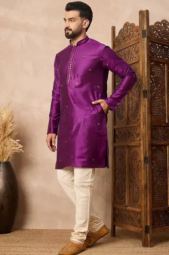 Purple embroidered kurta pant set     premium indian traditional outfit