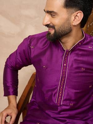 Purple embroidered kurta pant set     premium indian traditional outfit 5