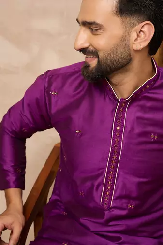 Purple embroidered kurta pant set     premium indian traditional outfit