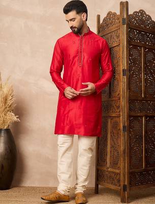 Red embroidered kurta pant set     festive indian attire for celebrations 1