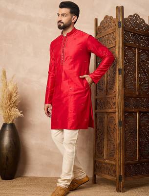 Red embroidered kurta pant set     festive indian attire for celebrations 3