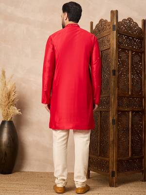 Red embroidered kurta pant set     festive indian attire for celebrations 4