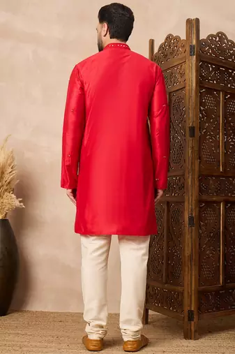 Red embroidered kurta pant set     festive indian attire for celebrations