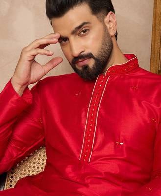 Red embroidered kurta pant set     festive indian attire for celebrations 5