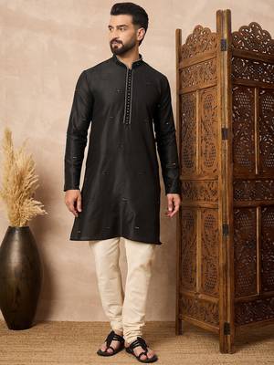 Black embroidered kurta pant set     classic indian wedding & festive wear 1