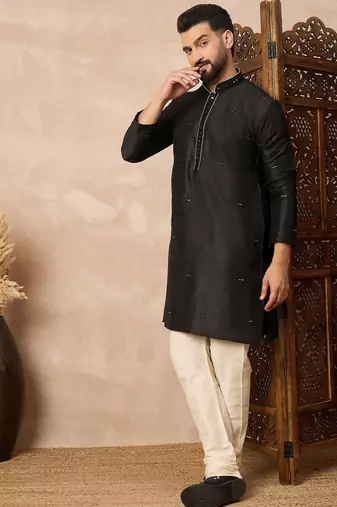 Black embroidered kurta pant set     classic indian wedding & festive wear