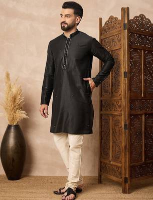 Black embroidered kurta pant set     classic indian wedding & festive wear 3