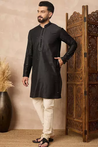 Black embroidered kurta pant set     classic indian wedding & festive wear