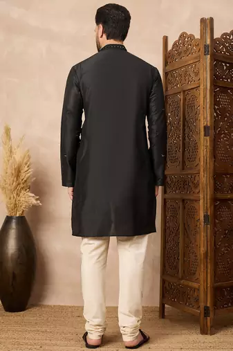 Black embroidered kurta pant set     classic indian wedding & festive wear