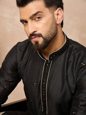 Black embroidered kurta pant set     classic indian wedding & festive wear 5