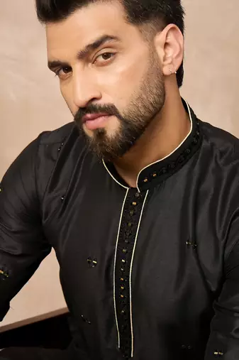 Black embroidered kurta pant set     classic indian wedding & festive wear