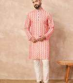 Orange zigzag printed kurta pant set     bold indian ethnic wear for men