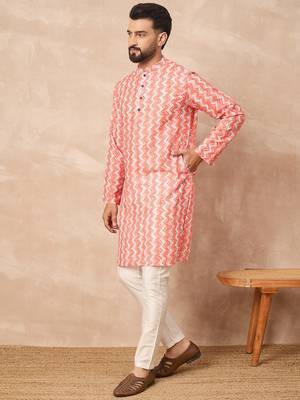 Orange zigzag printed kurta pant set     bold indian ethnic wear for men 3
