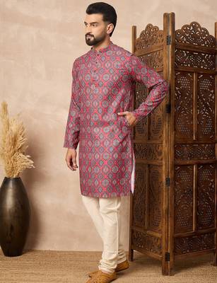 Red abstract printed kurta pant set     indian traditional outfit for festivals 2