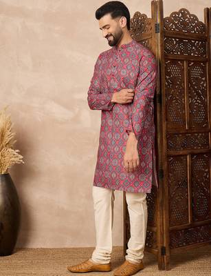 Red abstract printed kurta pant set     indian traditional outfit for festivals 3