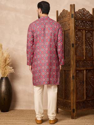 Red abstract printed kurta pant set     indian traditional outfit for festivals 4
