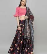 violet digital floral print satin silk lehenga choli with dupatta