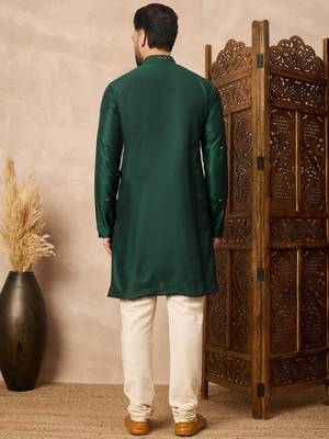 Green embroidered kurta pant set     elegant indian festive wear for men 4