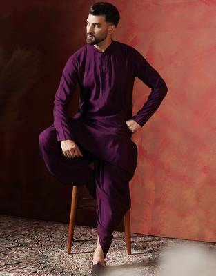 Purple solid kurta dhoti set     minimalist indian traditional wear for men 1
