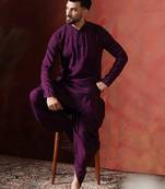 Purple solid kurta dhoti set     minimalist indian traditional wear for men