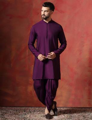 Purple solid kurta dhoti set     minimalist indian traditional wear for men 2