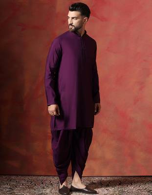 Purple solid kurta dhoti set     minimalist indian traditional wear for men 3