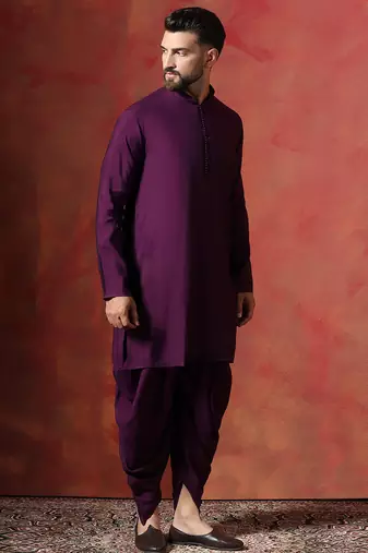 Purple solid kurta dhoti set     minimalist indian traditional wear for men