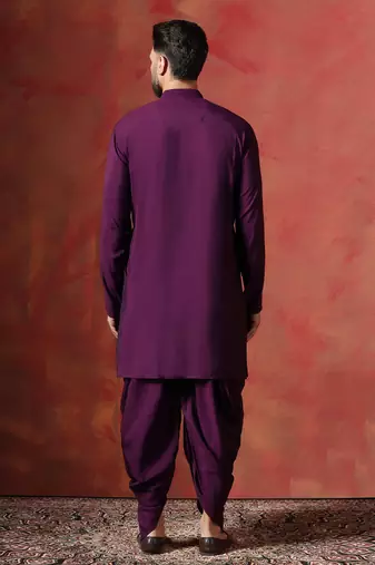 Purple solid kurta dhoti set     minimalist indian traditional wear for men