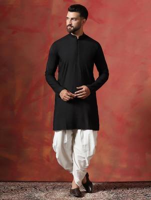 Black solid kurta dhoti set     classic indian ethnic wear for cultural events 2