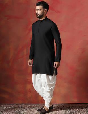 Black solid kurta dhoti set     classic indian ethnic wear for cultural events 4