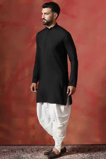 Black solid kurta dhoti set     classic indian ethnic wear for cultural events