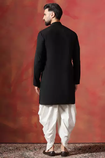 Black solid kurta dhoti set     classic indian ethnic wear for cultural events